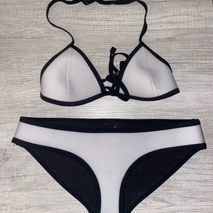 White and Black Neoprene Triangl Bikini